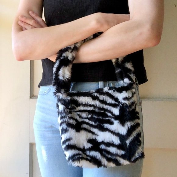 Furry Zebra Print Purse, Zebra Print Bag - Picture 2 of 4